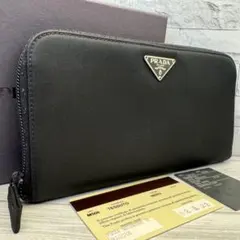 【美品】PRADA　長財布　ナイロン　三角ロゴ　レザー　ラウンド　ブラック
