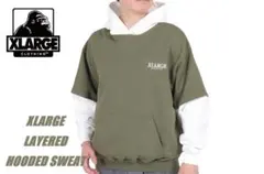 L XLARGE レイヤード フーデッド スウェット 切り返し パーカー