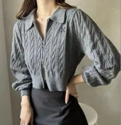 【 NICE CLAUP】ダブルジップアップ/ワンポイント刺繍ニット