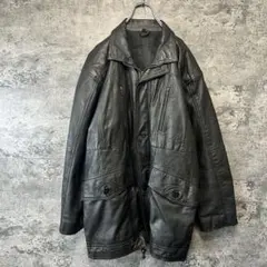 古着　ヴィンテージ 本革カーコート　レザージャケット　ブラック　オーバーサイズ