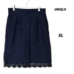 極美品 UNIQLO レーススカート XL ネイビー ひざ丈 上品 きれいめ