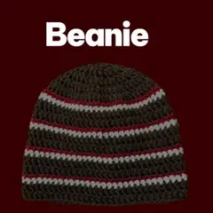 ビーニー ハンドメイド 手編み ニット帽 編み物 ボーダー　クラッシャーハット