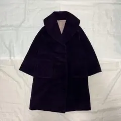 美品 大襟 ウール風 ロングコート 深紫 パープル 和装コート 着物 兼用