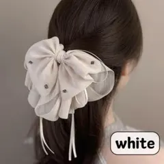 ヘアクリップ　シフォン　リボン　ふんわり　ホワイト　ヘアアレンジ　フォーマル