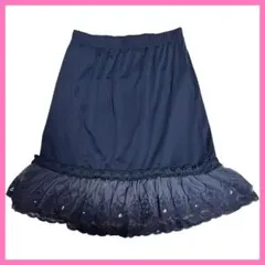 アクシーズファム ペチスカート M ネイビー 裾レース3枚重ね ウエストゴム
