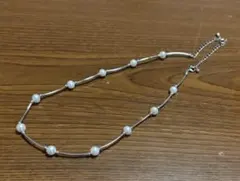 美品　シルバー パール ネックレス 調整可能箱付き