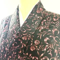 5k2586 着物　正絹　袷　小紋　黒　ピンク　花柄　和装