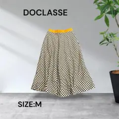 4094☆DOCLASSEマスタードチェック柄ストレッチツイードフレアスカートM