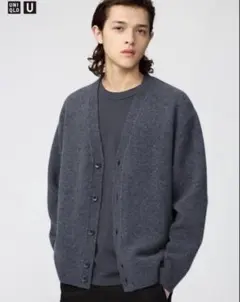 【ユニクロU 26AW】ラムVネックカーディガン(グレー / Mサイズ)