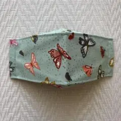 ハンドメイド　大人用　女性用 蝶柄ミントグリーンコットンマスク