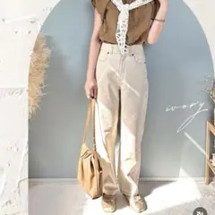 しまむら collinウエストウェーブデニムパンツ アイボリー L