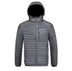 【新品】軽量 ダウンジャケット グレー 灰色 防寒 フード付 アウトドア