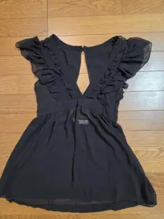 ZARA フリル付きバックオープンノースリーブトップス ブラック ザラ シフォン