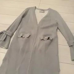 リランドチュール　 グレー リブニットジャケット パールボタン付き