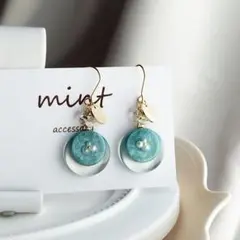 360 ピアス イヤリング ハンドメイド 18KGP グリーン マーブル 透け感