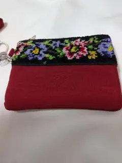 新品フェイラー風 赤い花柄刺繍ポーチ BBZ-1168