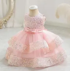 ピンク スパンコール フリル ベビードレス