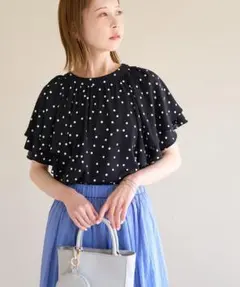 ロペピクニック ドット柄フリルブラウス/2WAY ブラック