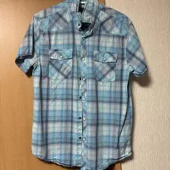 J.Ferrar 半袖チェックシャツ ブルー M