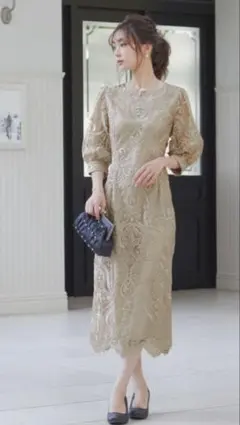 haremode オケージョンドレス　ベージュ　ゴールド　Mサイズ