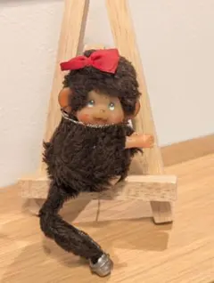 レトロ　モンチッチ　女の子　マスコット　リボン　青い目　ぬいぐるみ