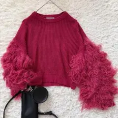 BROWNY　シャギーボリュームスリーブニット　F　ピンク　セーター◆A2891