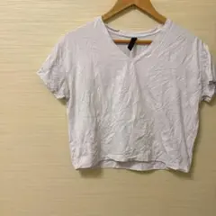 半袖Tシャツ 白ホワイト Vネック クロップド ショート丈 無地