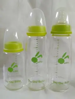 チュチュベビー ガラス 哺乳瓶 スリムタイプ 3本セット 母乳 ミルク 授乳