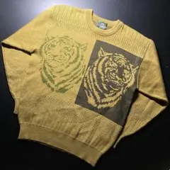 G-STAFF マスタード トラ柄 刺繍 ヴィンテージ ニット M