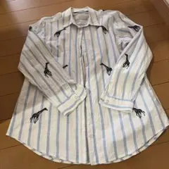 可愛いZARA BASIC 青白ストライプ キリン刺繍 M