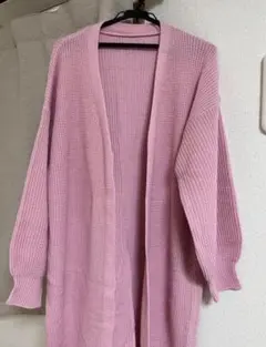 ピンク ニット ロングカーディガン 長袖