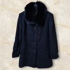 recenture ファー付きコート　ブラック　　カシミヤ　サイズ11