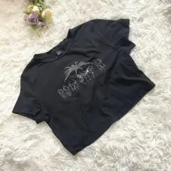 SHEIN シーイン【XL】ショート丈 半袖 Tシャツ ラインストーン ヨガ 黒のサムネイル