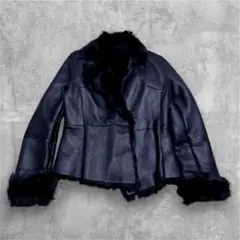 ムートン　ジャケット 羊革 ラムスキン 黒 M~L ブラック 毛皮 コート 美品