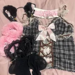 ヘビロテ コスプレ ハロウィン チェック柄キャミ ネココスプレ