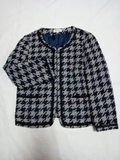 Rope Picnic　千鳥格子　ブルーグレー　ノーカラーツイードジャケット