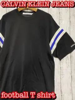 calvin klein jeans Tシャツ　フットボール　ライン　黒　古着