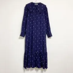 美品✨ヌキテパ　コットンギャザーワンピース　ストライプ　薄手　紺　2025SS 美品✨ヌキテパ コットンギャザーワンピース ストライプ 薄手 紺