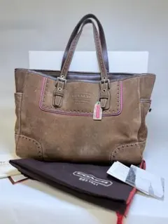 E1 COACH（コーチ）ブラウン スエード レザーバック 箱付 中古品扱い