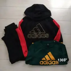 adidas ジャージ フード付き 黒/赤 緑トレーナー　130cm