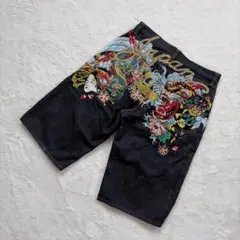 Ed Hardy デニム ハーフパンツ 刺繍 ドラゴン 希少 34 y2kのサムネイル