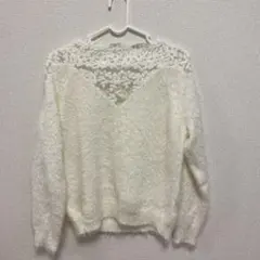 最終お値下げ！白　ホワイト　レースニットcawaii フリーサイズ秋冬