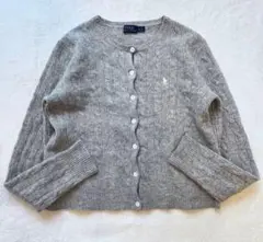 カシミヤ混ポロラルフローレン ケーブルニットカーディガン グレー LG 美品