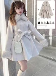 GRL ファーティペット・リボンベルト付きフレアコート