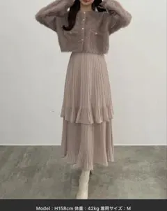 CENEA 金ボタンシャギーニットカーディガン＋プリーツスカートset