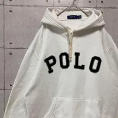 ポロラルフローレン POLOビッグロゴパーカー アップリケ 古着 ホワイト M