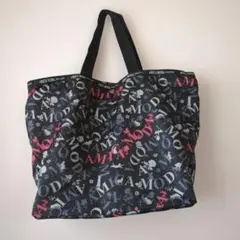 AMICA MODA トートバッグ 猫 ローズ柄 ブラック　美品のサムネイル