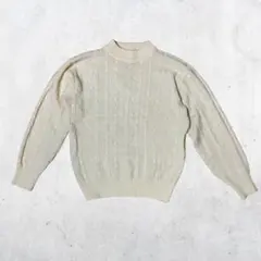 ウール100% ケーブル編みニット セーター ハイネック アイボリー系