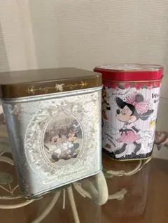 ディズニー空き缶2個セット　13×13㌢ 6角形　11×11㌢　共に高さ15㌢