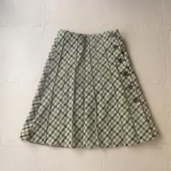 組曲s ウール混 水色 ブラウン チェック柄 ひざ丈プリーツスカート s1 美品